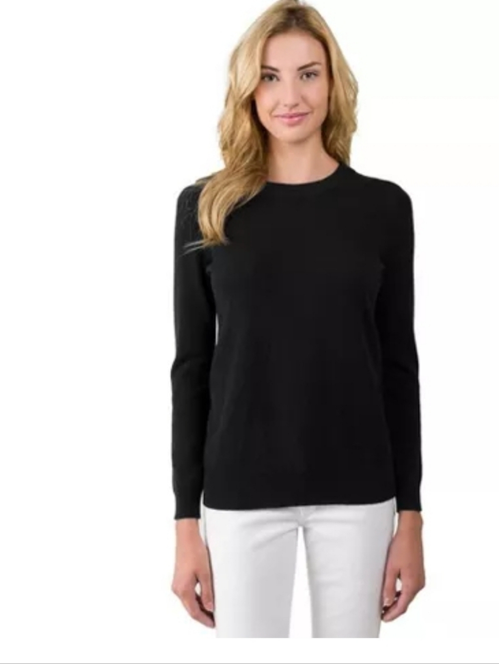 Jennie Liu Navy Blue Classic Preppy Soft Cashmere Crewneck Sweater